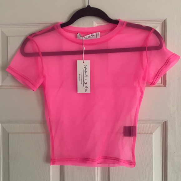 Emma & Sam Crew Neck Crop Top Mesh Pink Small - Picture 1 of 2